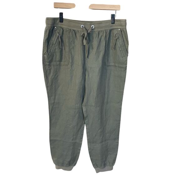 INC International Concepts 100% linen Green Joggers with Elastic Waistband - Picture 1 of 8